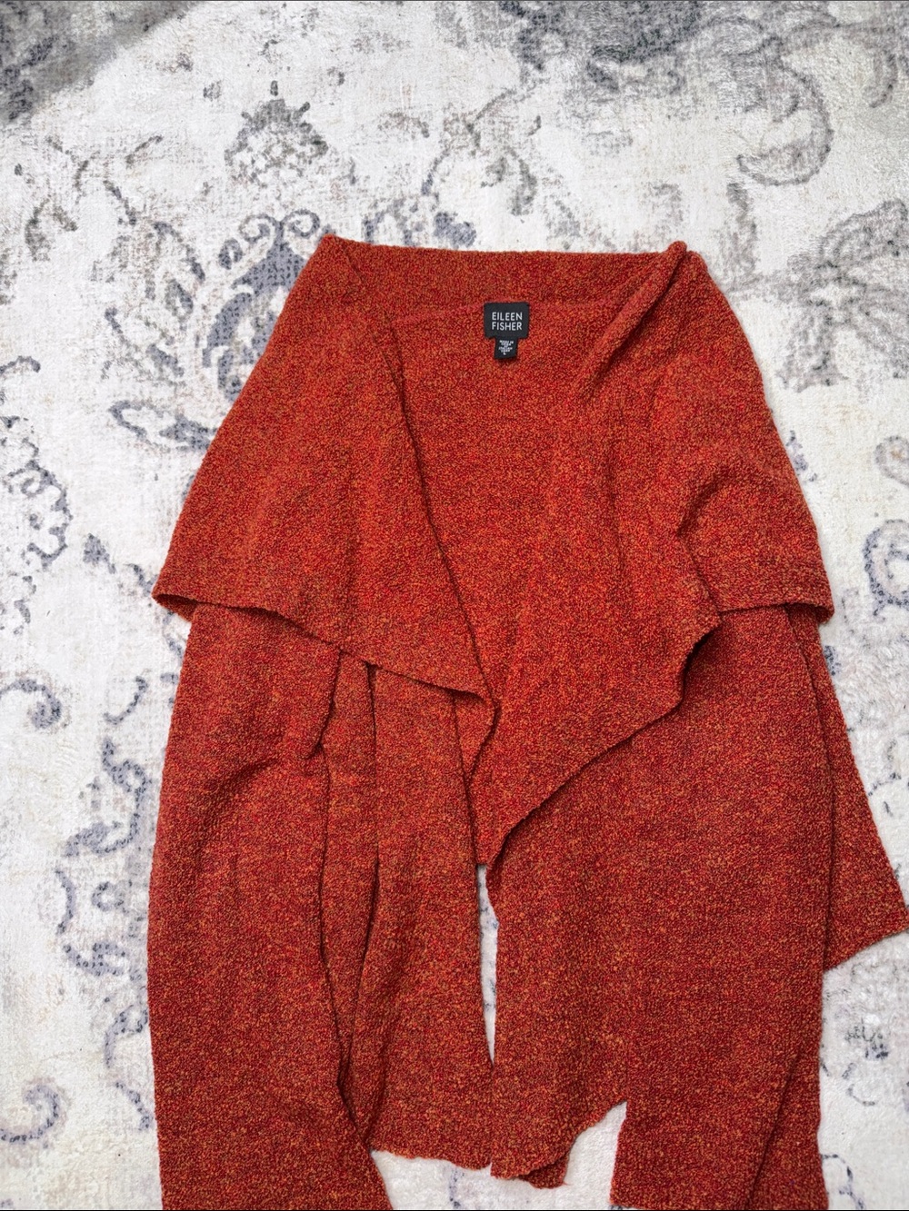 Eileen Fisher Burnt Orange Open-Front Draped Cardigan